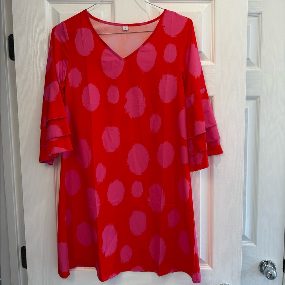 Red and Pink Dot Women's Dress small
